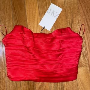 Zara Red Satin Crop Top